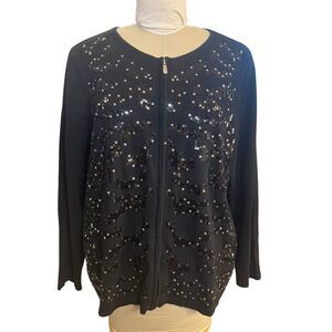 Peter Nygard Sequin Full Zip Cardigan Black Sz. XL